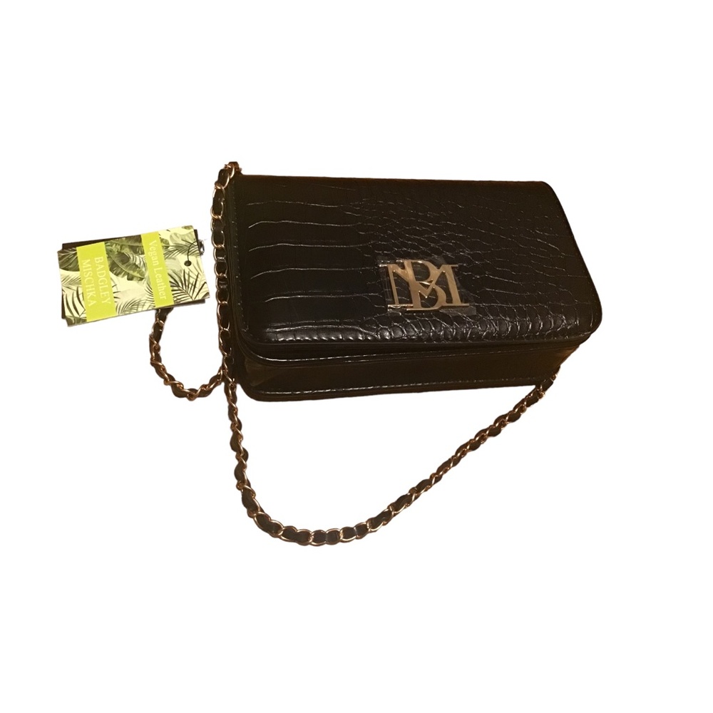 Badgley Mischka Black Croc-Embossed Crossbody Bag - Picture 2 of 2